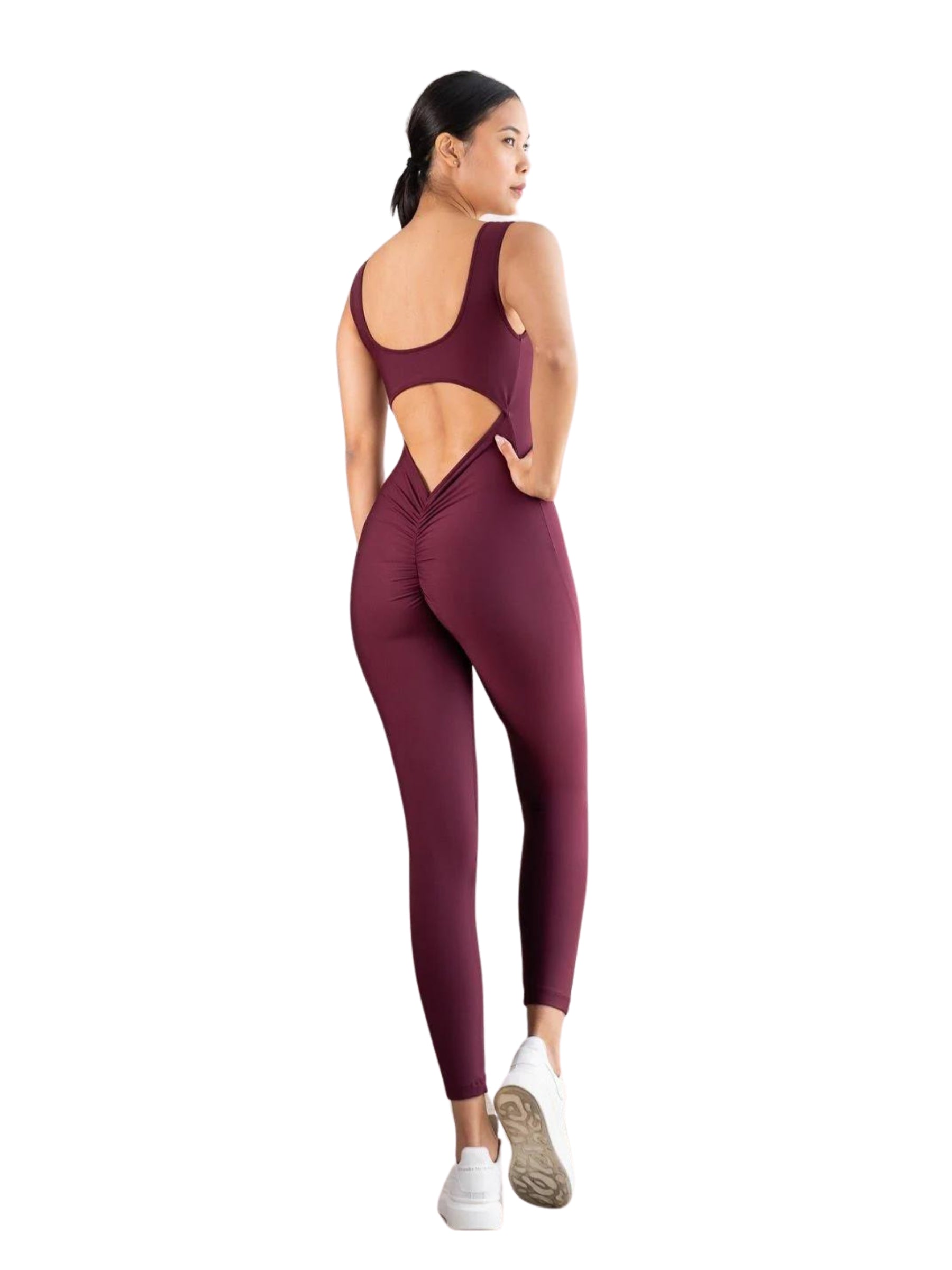 1404 Scrunch Butt Jumpsuit in Bordeaux