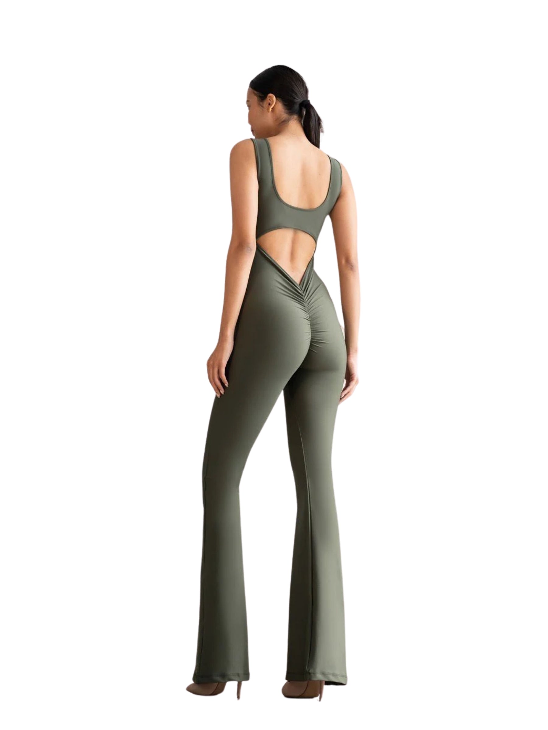 1503 Spanish Scrunch Butt Jumpsuit in Khaki