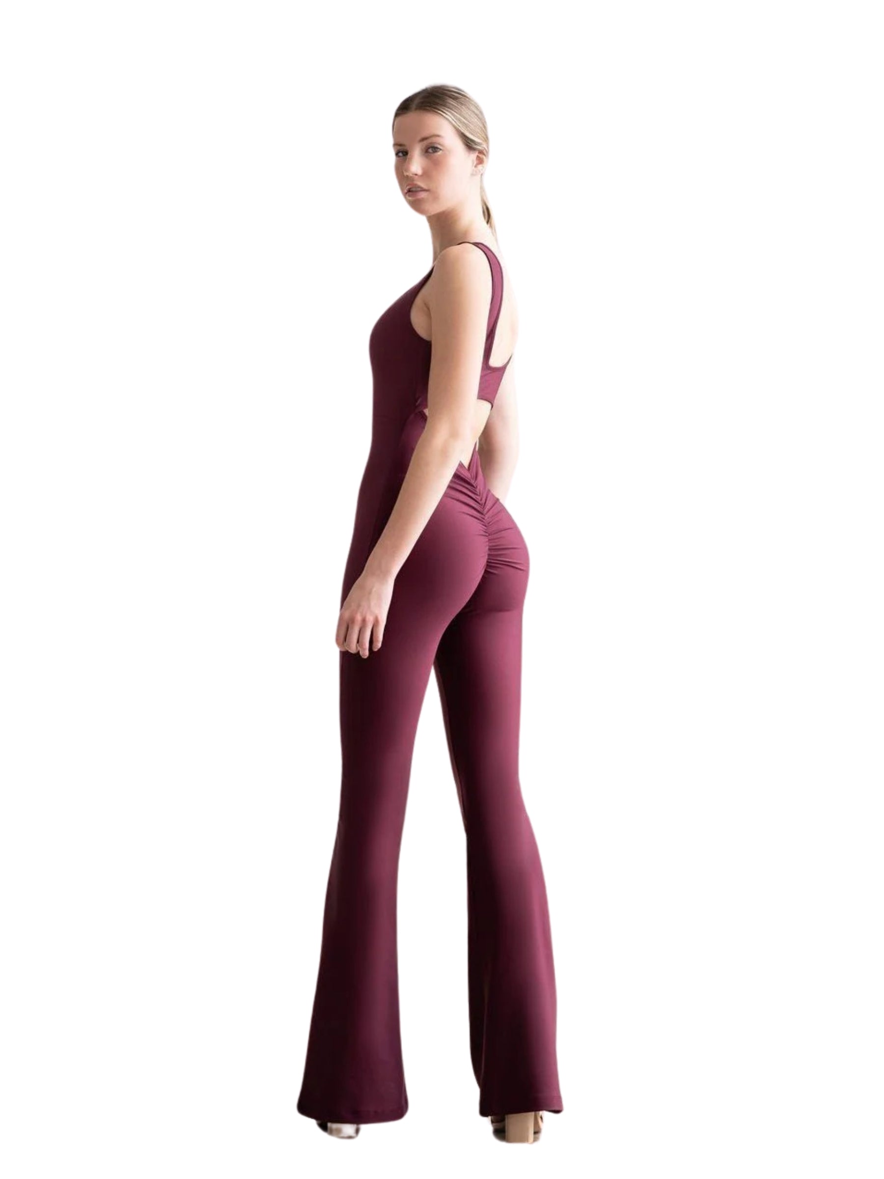 1501 Spanish Scrunch Butt Jumpsuit in Dunkelviolett