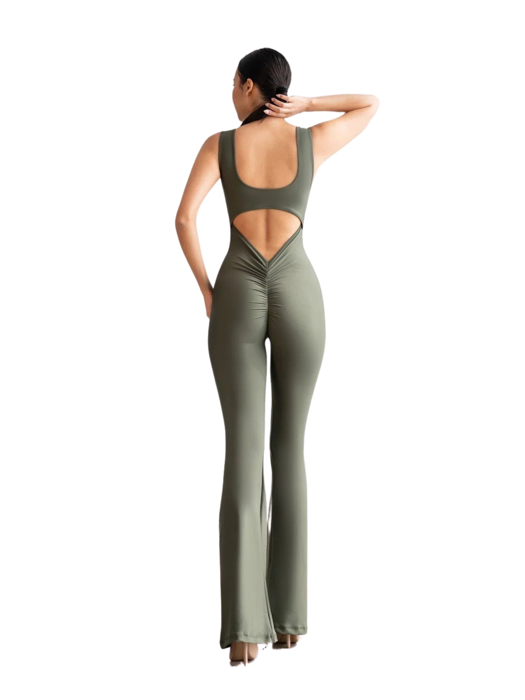 1503 Spanish Scrunch Butt Jumpsuit in Khaki