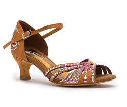 DQ L3M dance shoes in bronze with rhinestones