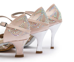 DQ L3M dance shoes in rosé cipria with rhinestones