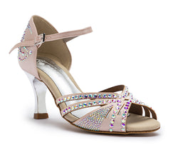 DQ L3M dance shoes in rosé cipria with rhinestones