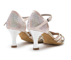 DQ L3M dance shoes in rosé cipria with rhinestones