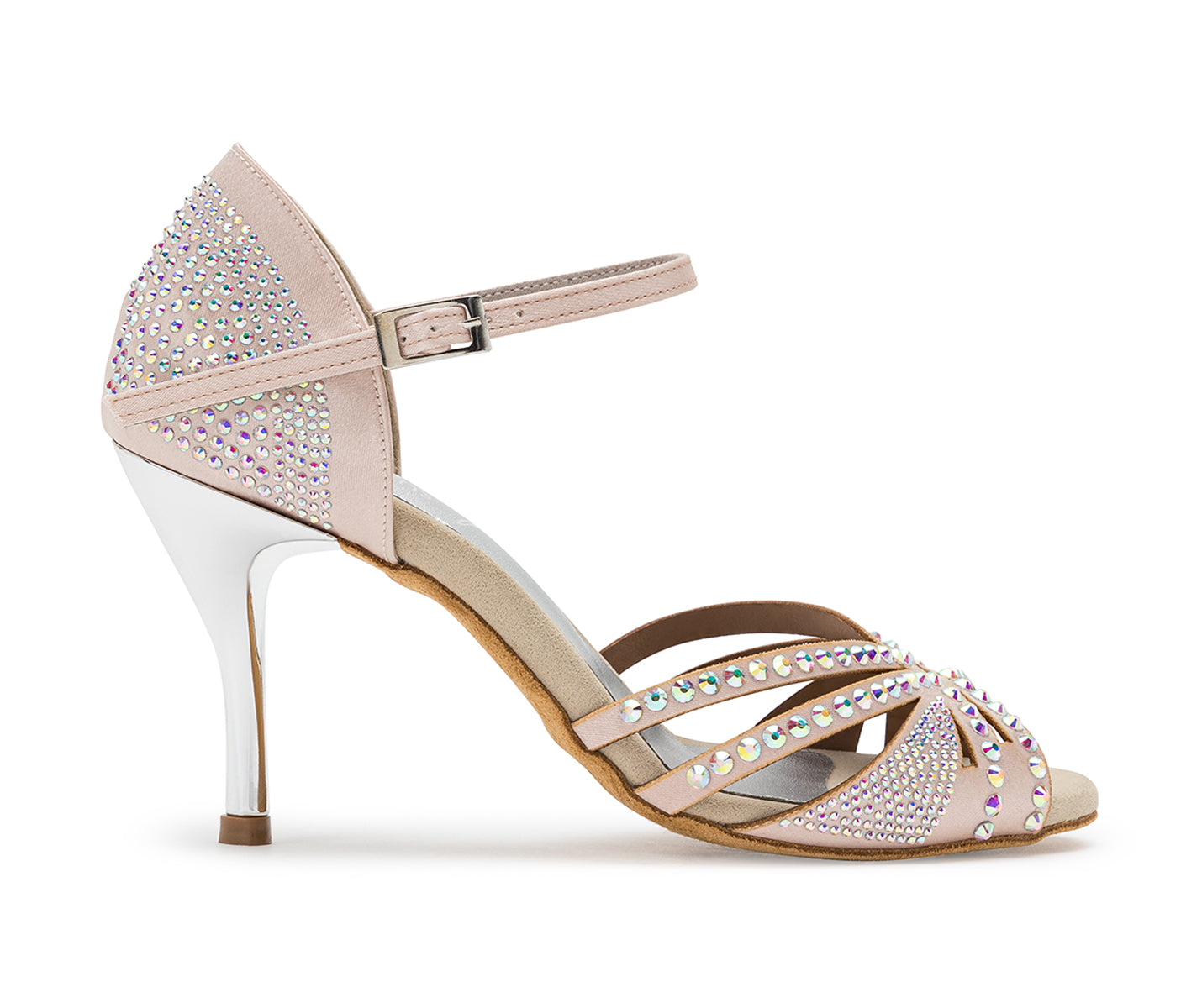 DQ L3M dance shoes in rosé cipria with rhinestones