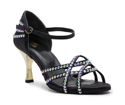 Talita dance shoes in black satin with Swarowski stones