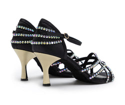 Chaussures de danse talita en satin noir avec des pierres swarowski