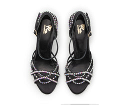 Talita dance shoes in black satin with Swarowski stones