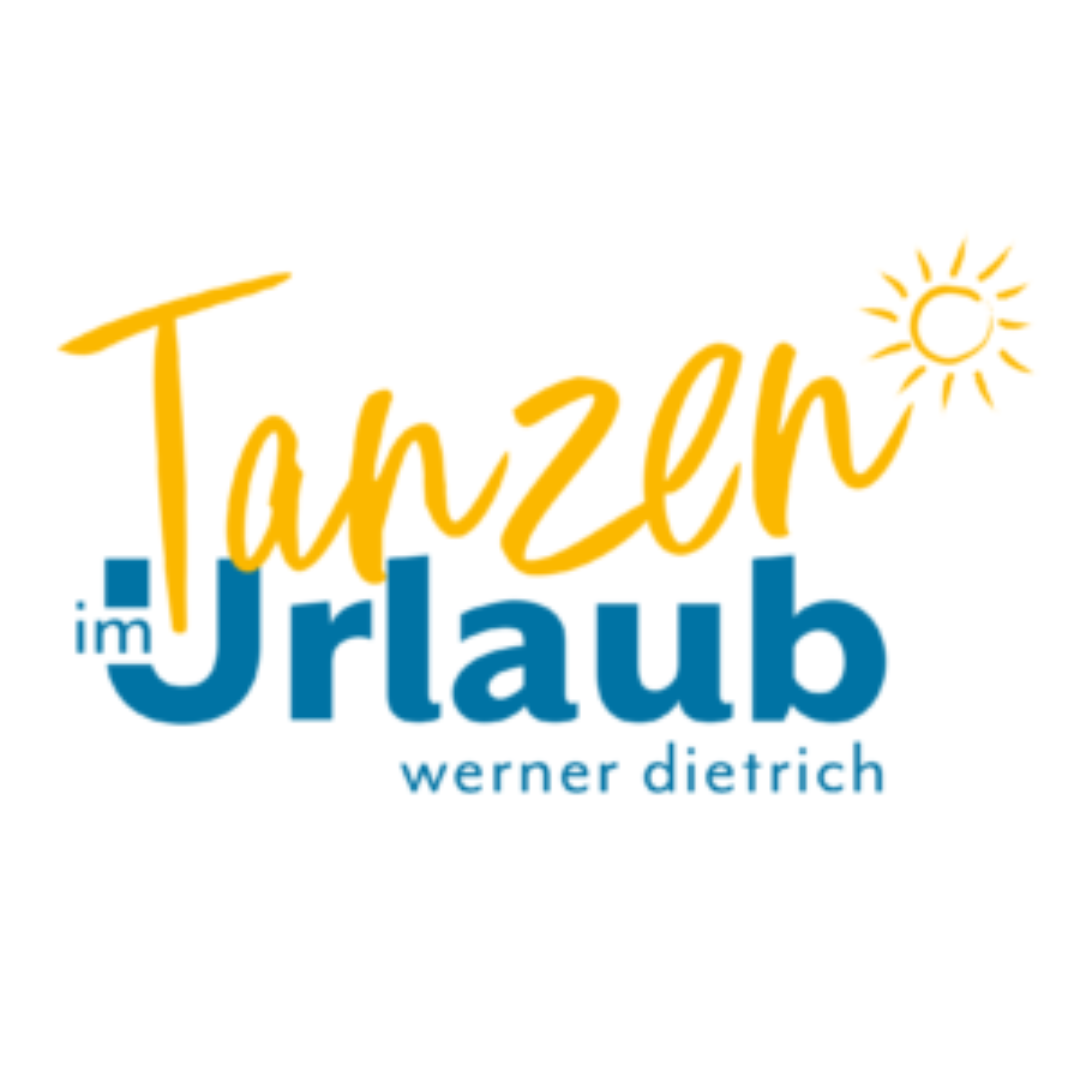 Logo: „Tanzen im Urlaub – Werner Dietrich“ von Event, mit Sonnenmotiv; Perfekt für Tanzgemeinschaft-Veranstaltungen.