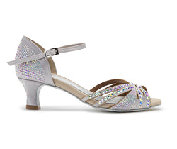 DQ L3M Tanzschuhe in Silber mit Strass & heller Innensohle