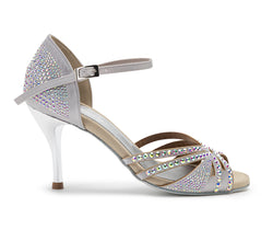 DQ L3M dance shoes in silver with rhinestones & bright insole