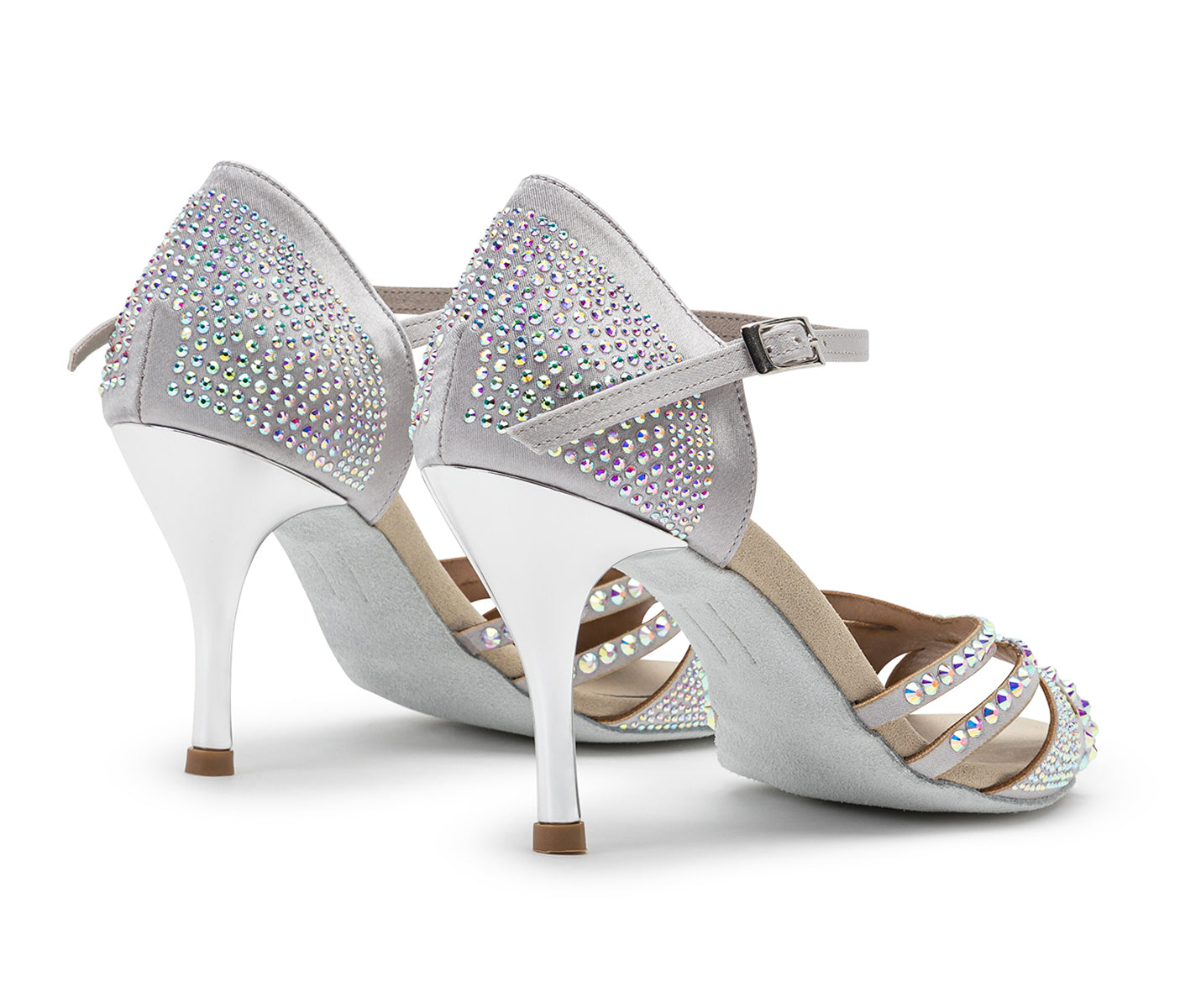 DQ L3M dance shoes in silver with rhinestones & bright insole