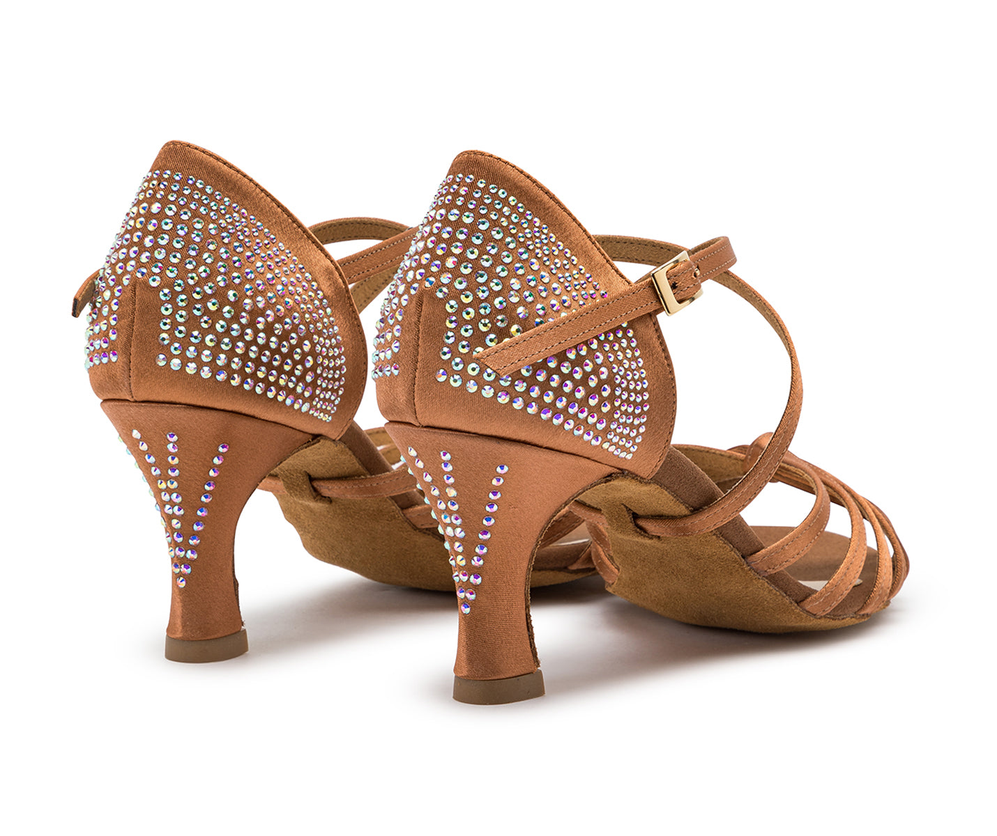 205 Chaussures de danse de salon en satin tan strass avec semelle flexible