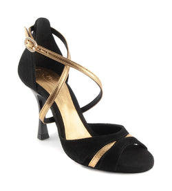 PD816 leather dance shoes in black gold