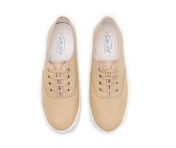 Beige SMOVE Dance Sneakers von Dancing Queens, Low-Top mit Schnürung, von oben auf weißem Hintergrund abgebildet.