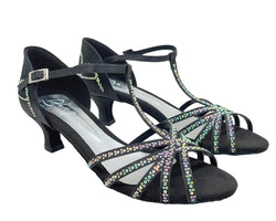 Scarpe da ballo L9 in raso nero con strass