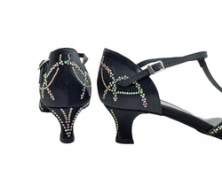 L9 Chaussures de danse en satin noir strass