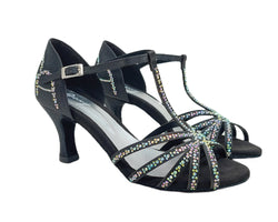 L9 dance shoes in black satin rhinestone