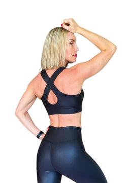 181 Single Crossed Sport Bra en noir avec look cuir