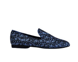 637 Dance moccasins in blue & black patterned