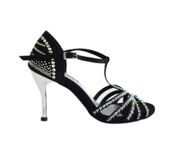 L9 Chaussures de danse en satin noir strass