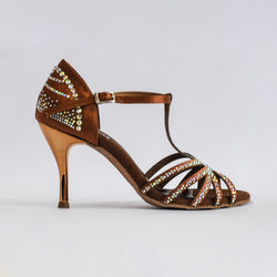 745 Dance shoes in Tan Satin Strass