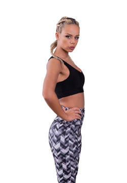 1038 Leggings extra de cintura con estampados en blanco y negro