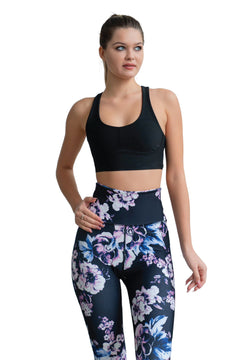 334 Leggings taille haute en noir, bleu, rose fleuri