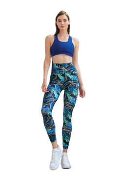 304 extra high waist leggings in blue & green patterned