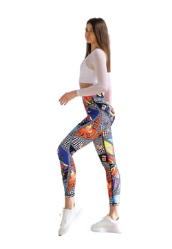 1189 high waist leggings patterned in blue, white & red