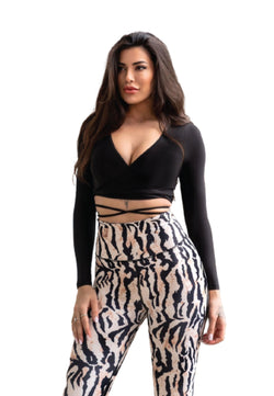 303 Extra high waist leggings in beige & black patterned