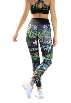 876 Leggings a vita alta extra in nero e verde a fiori