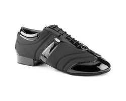 PD Pietro Premium Dance Shoes in Black Lycra/Patente Patrón