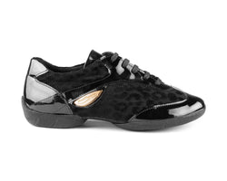 PD02 Fashion Dance Sneaker in Black Nubuck Patterns with Sneaker Sole