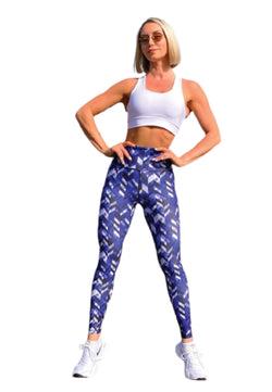 1037 Leggings extra de cintura con estampados azules y blancos